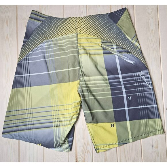 Hurley Mens Plaid Board Shorts Swim Trunks Size 32 Quick-Dry Green Yellow - Picture 2 of 3